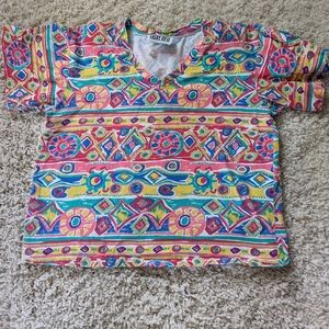 Vintage 90s Next Era Crop Top Tee Colorful Shoulder Pads Small